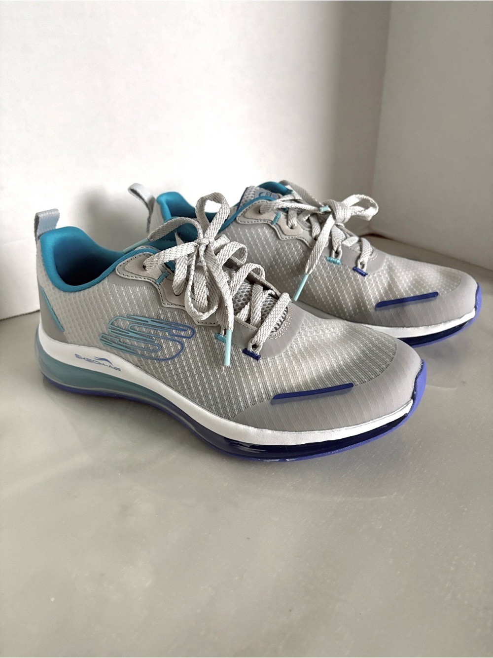 Skechers - Air Women’s Light Gray & Blue Athletic Walking Sneakers
